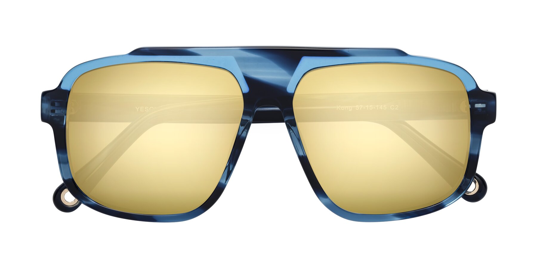 Folded Front of kong in Ocean Striped with Gold Mirrored Lenses