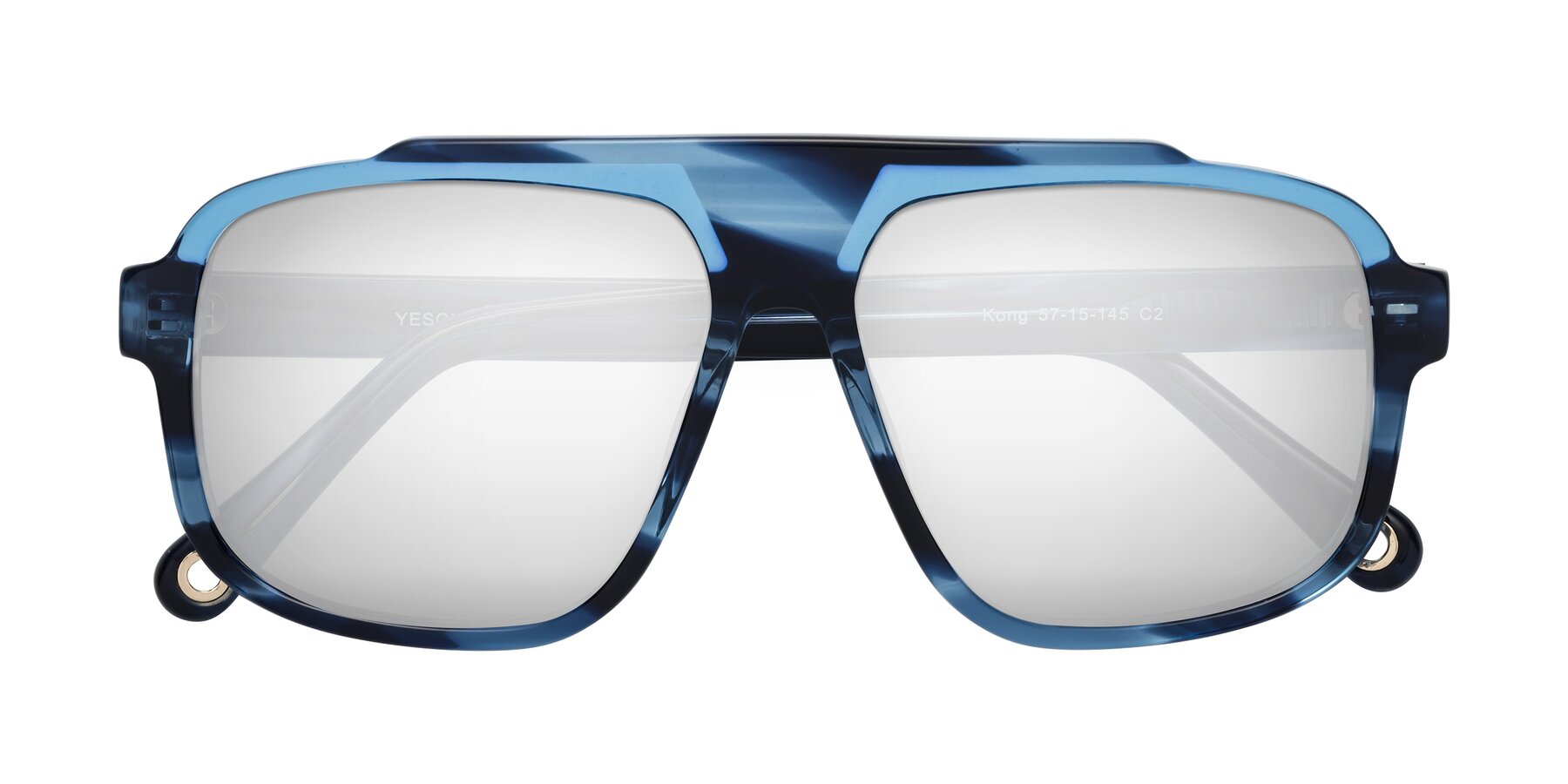 Folded Front of kong in Ocean Striped with Silver Mirrored Lenses