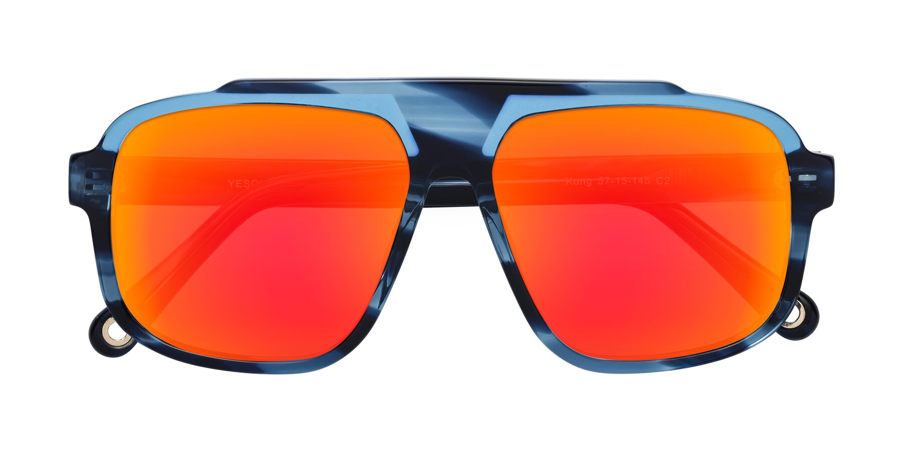 Folded Front of kong in Ocean Striped with Red Gold Mirrored Lenses