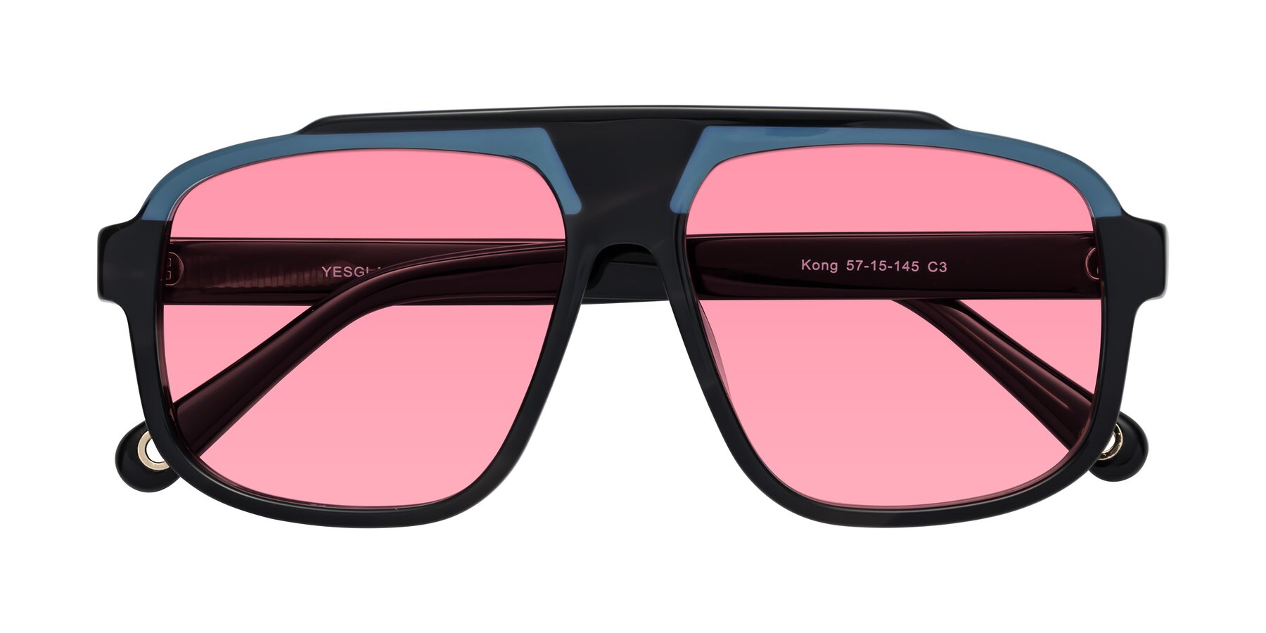 Folded Front of kong in Storm Striped with Pink Tinted Lenses