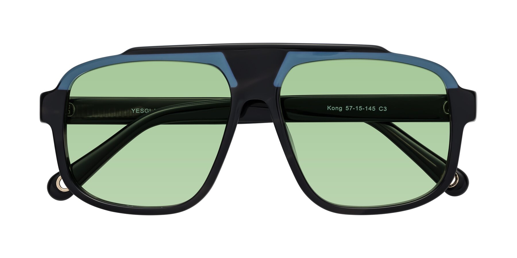 Folded Front of kong in Storm Striped with Medium Green Tinted Lenses