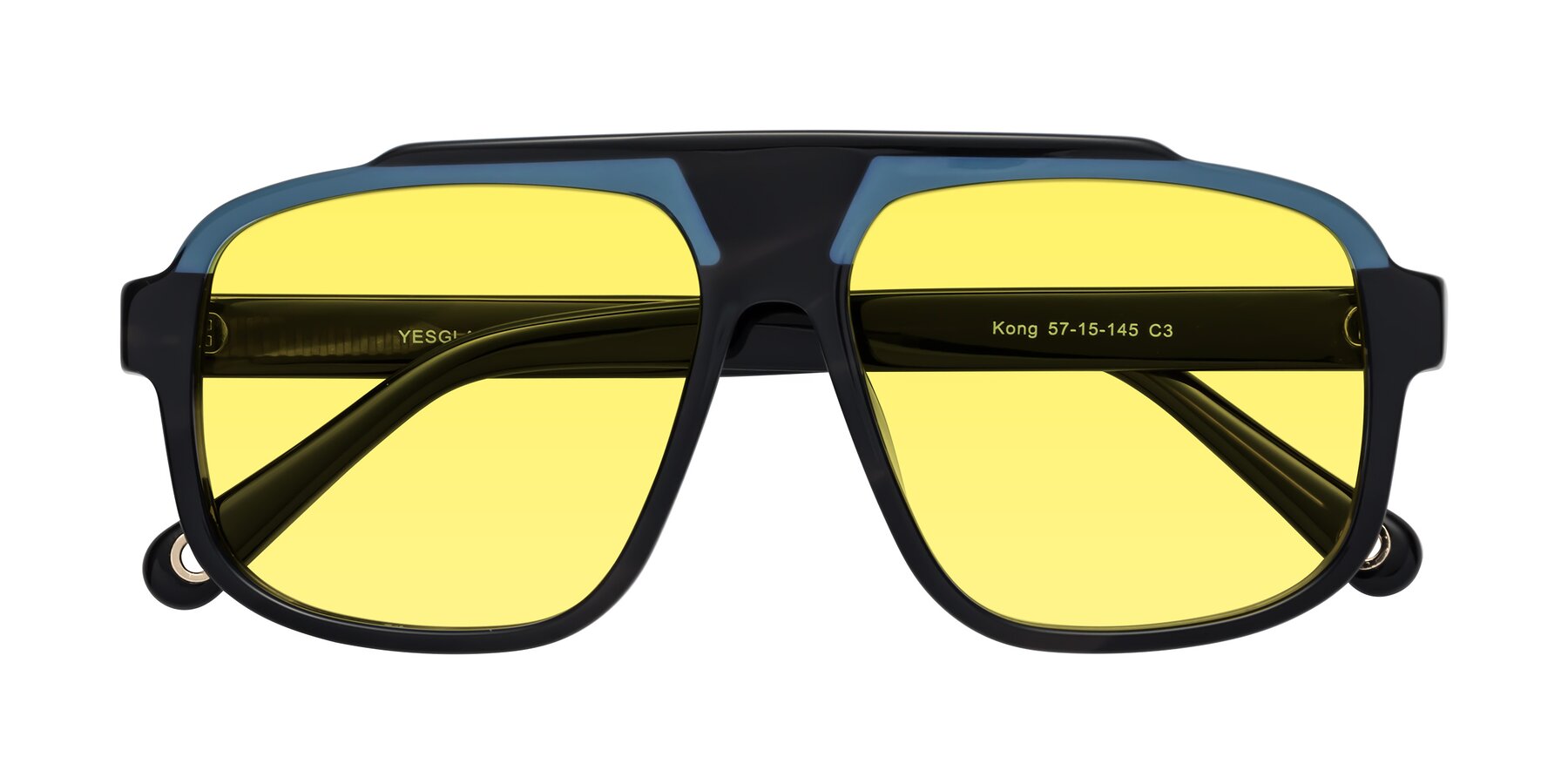 Folded Front of kong in Storm Striped with Medium Yellow Tinted Lenses