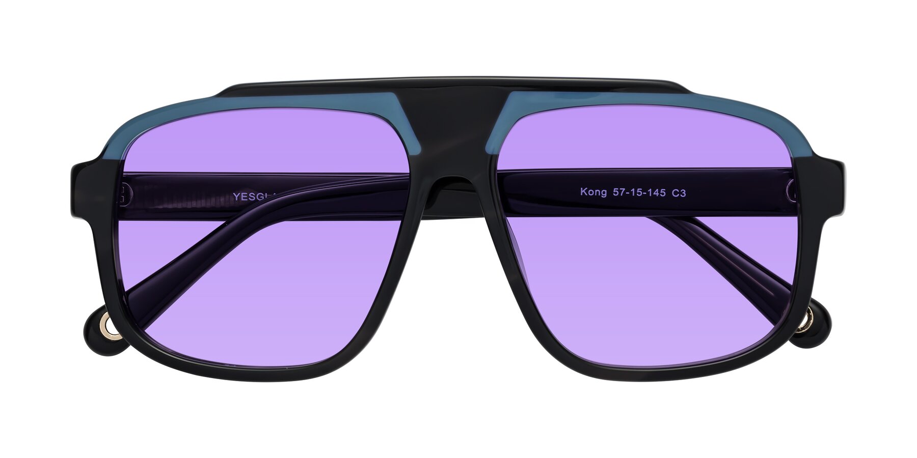 Folded Front of kong in Storm Striped with Medium Purple Tinted Lenses