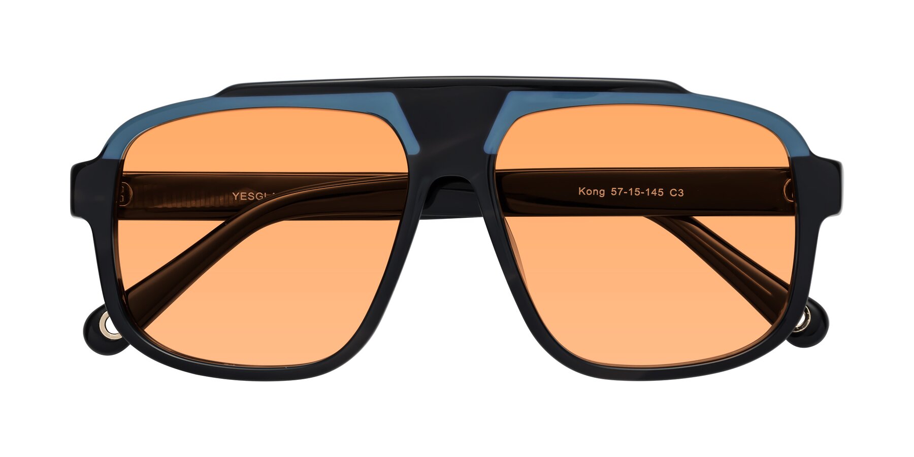 Folded Front of kong in Storm Striped with Medium Orange Tinted Lenses