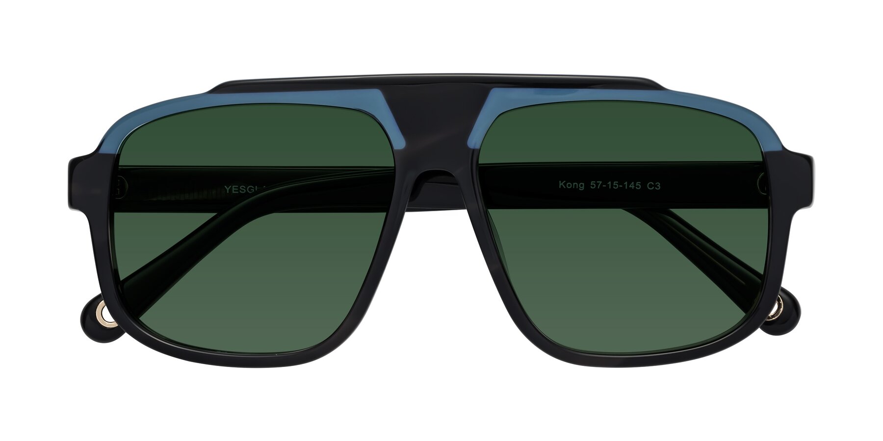 Folded Front of kong in Storm Striped with Green Tinted Lenses