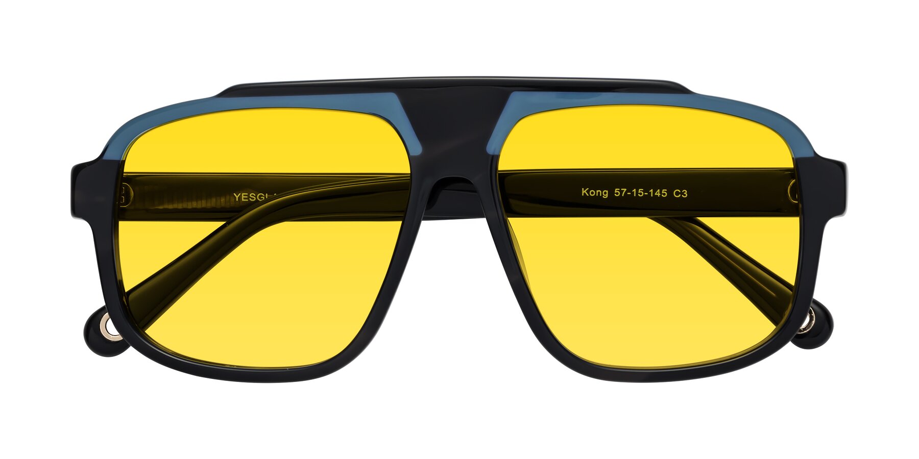 Folded Front of kong in Storm Striped with Yellow Tinted Lenses