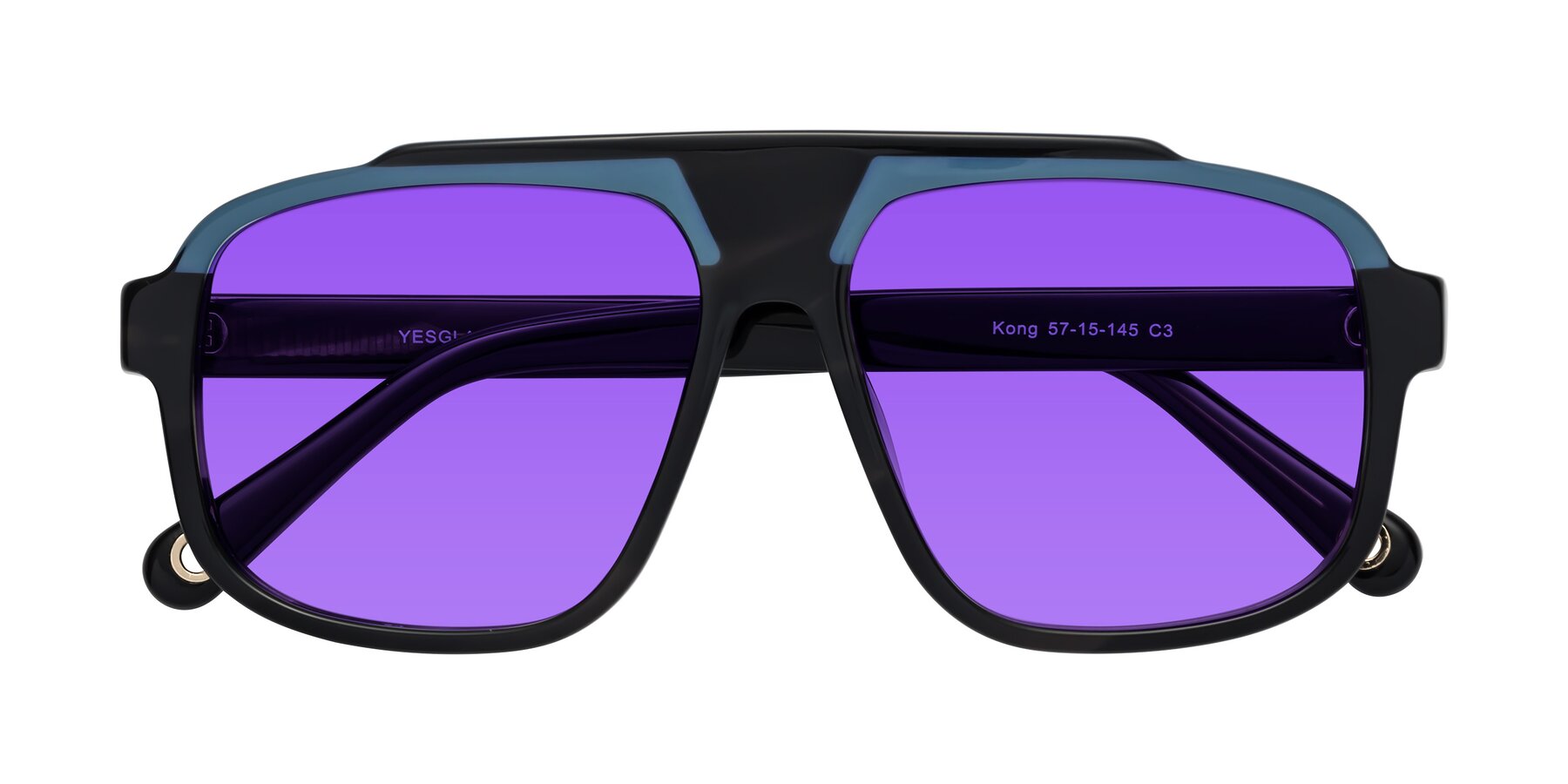 Folded Front of kong in Storm Striped with Purple Tinted Lenses