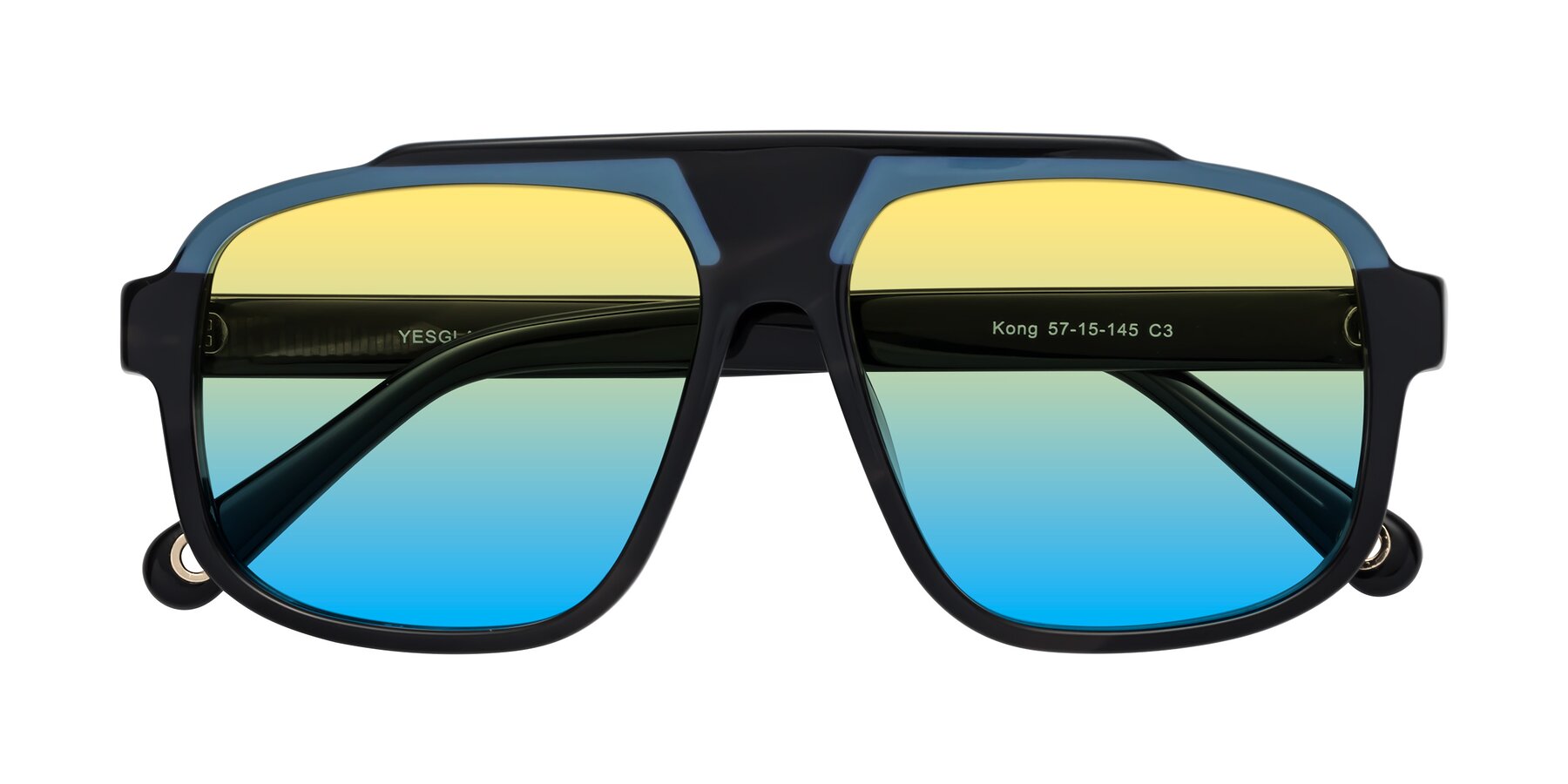 Folded Front of kong in Storm Striped with Yellow / Blue Gradient Lenses