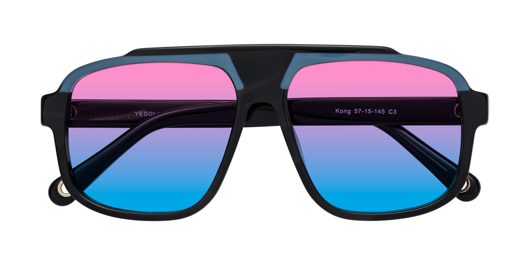 Folded Front of kong in Storm Striped with Pink / Blue Gradient Lenses