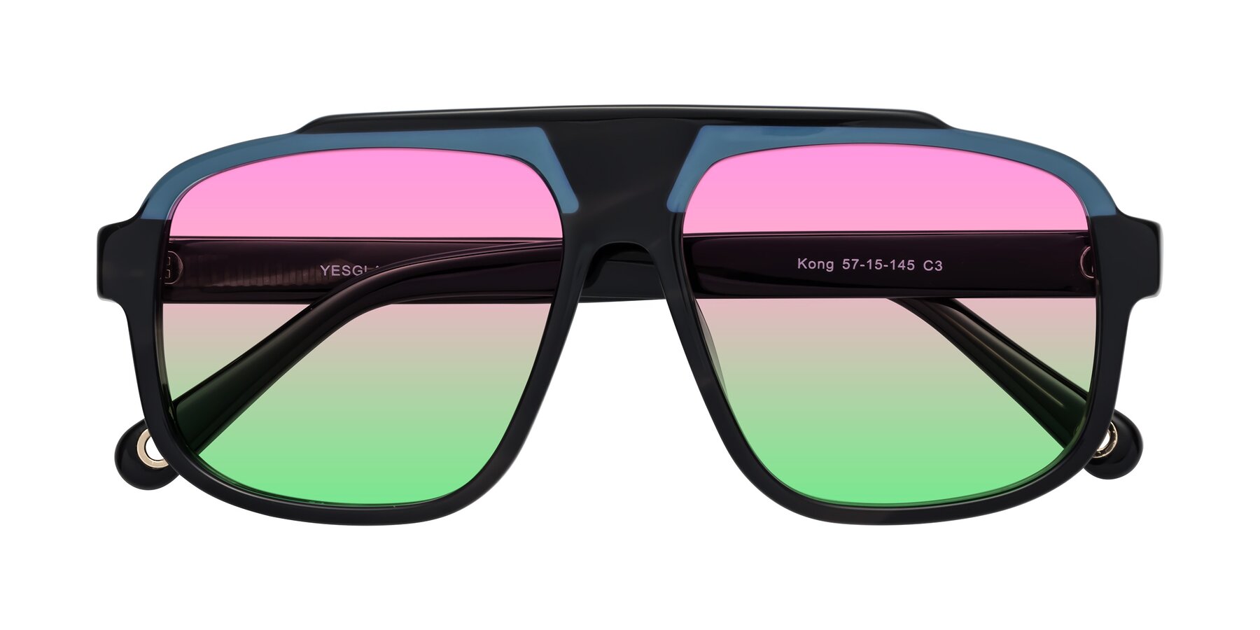 Folded Front of kong in Storm Striped with Pink / Green Gradient Lenses