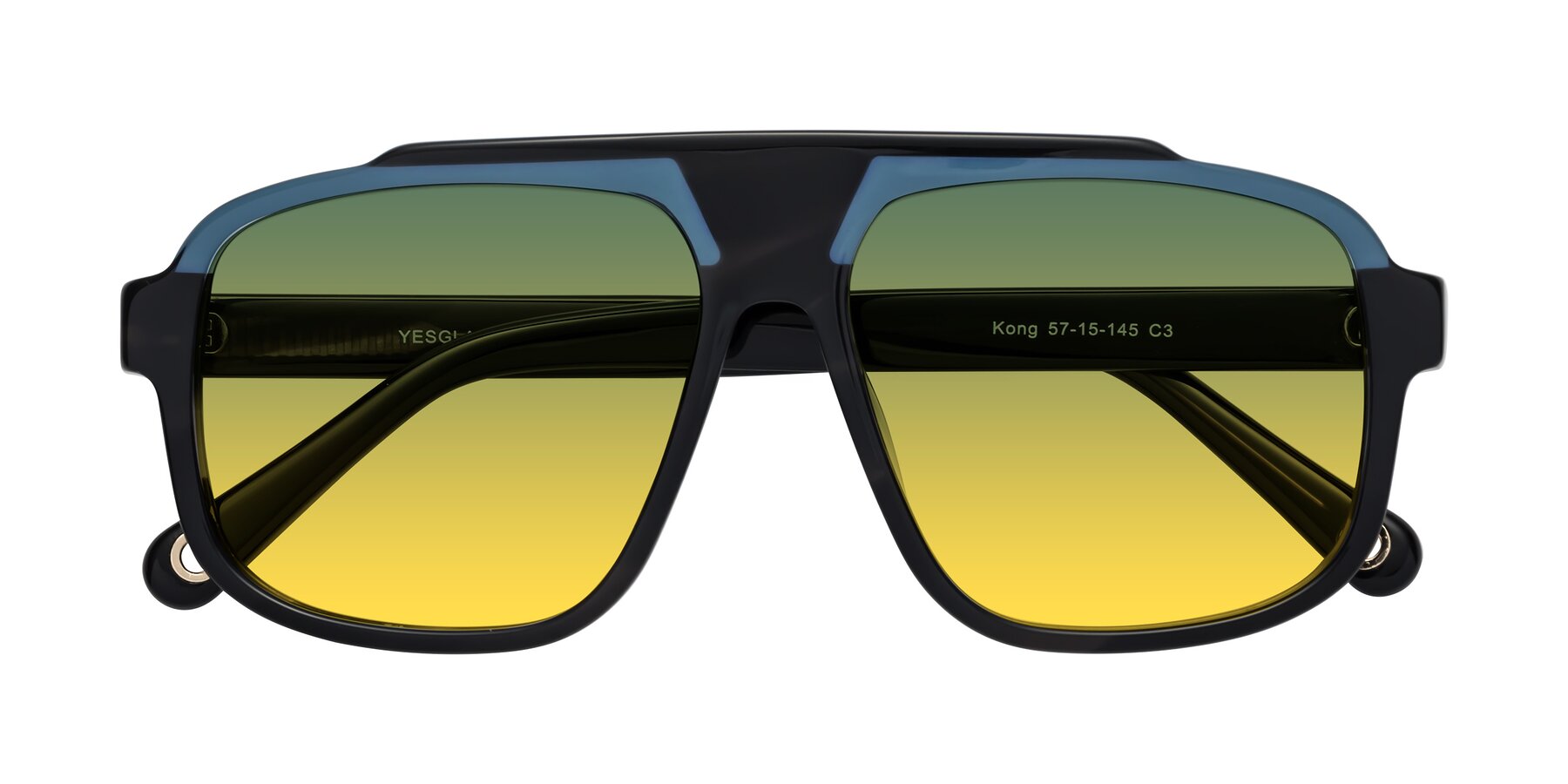 Folded Front of kong in Storm Striped with Green / Yellow Gradient Lenses