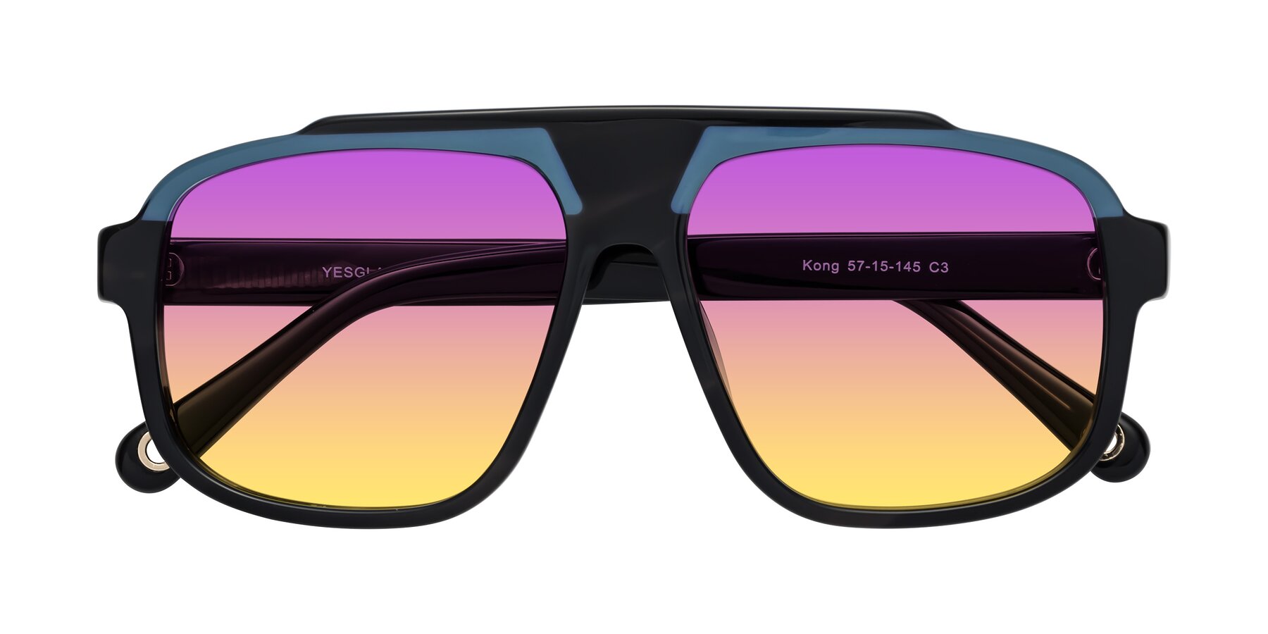 Folded Front of kong in Storm Striped with Purple / Yellow Gradient Lenses