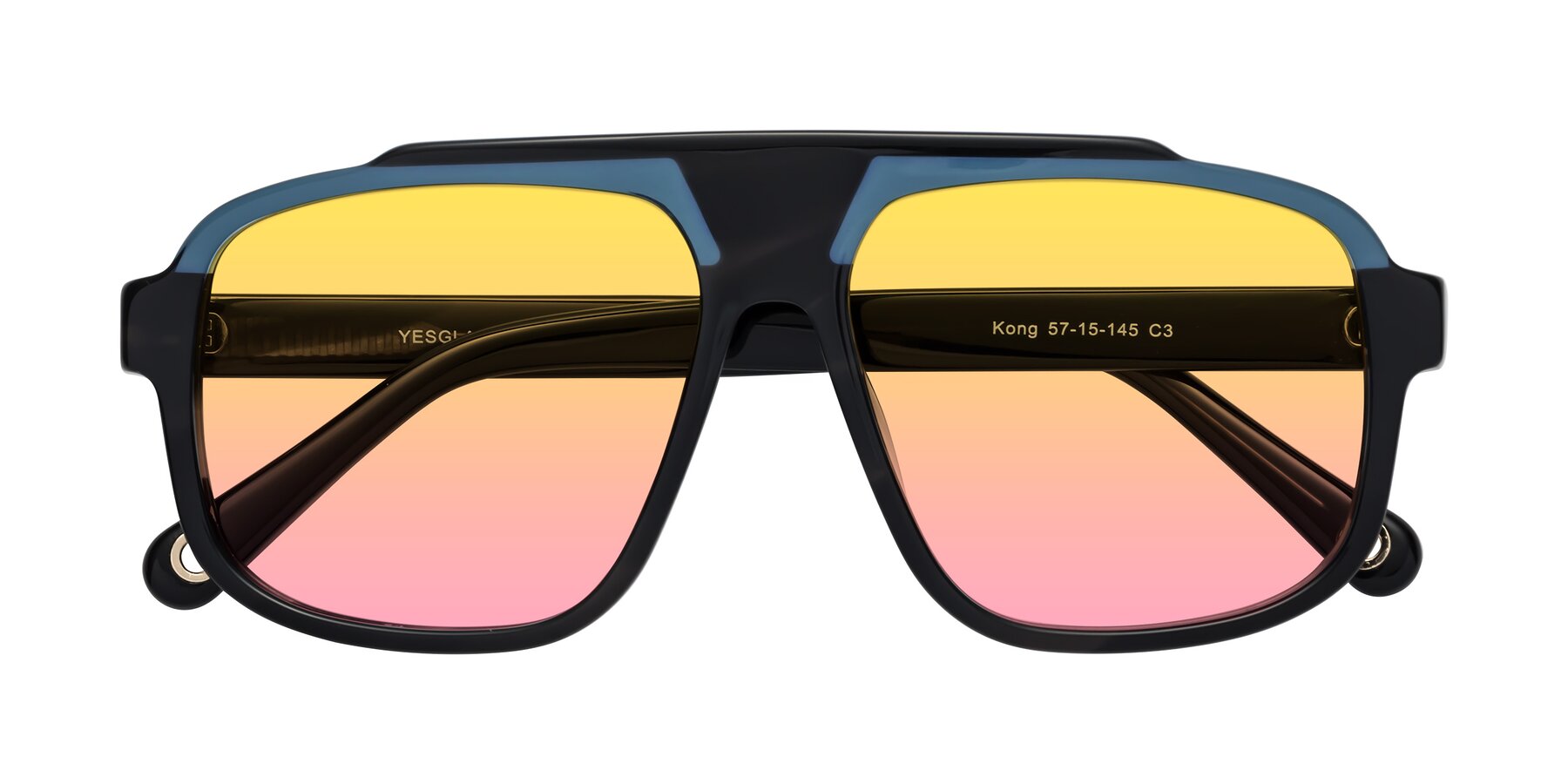 Folded Front of kong in Storm Striped with Yellow / Pink Gradient Lenses