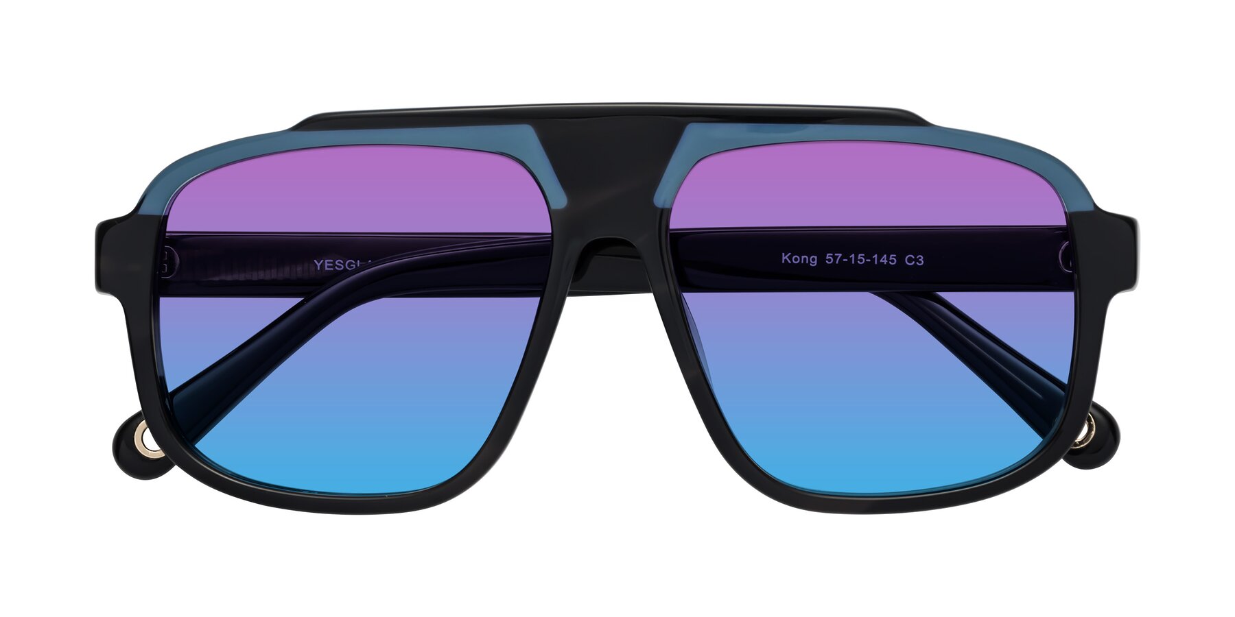 Folded Front of kong in Storm Striped with Purple / Blue Gradient Lenses