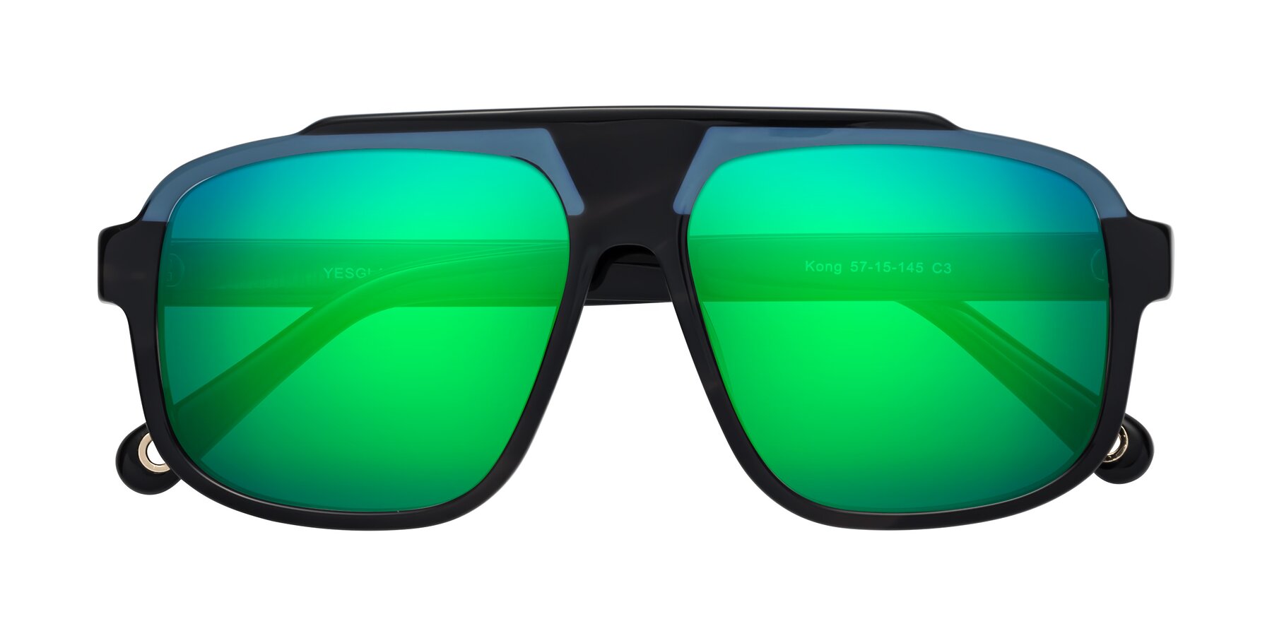 Folded Front of kong in Storm Striped with Green Mirrored Lenses