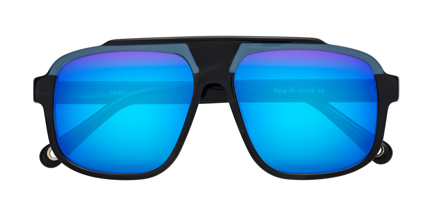 Folded Front of kong in Storm Striped with Blue Mirrored Lenses