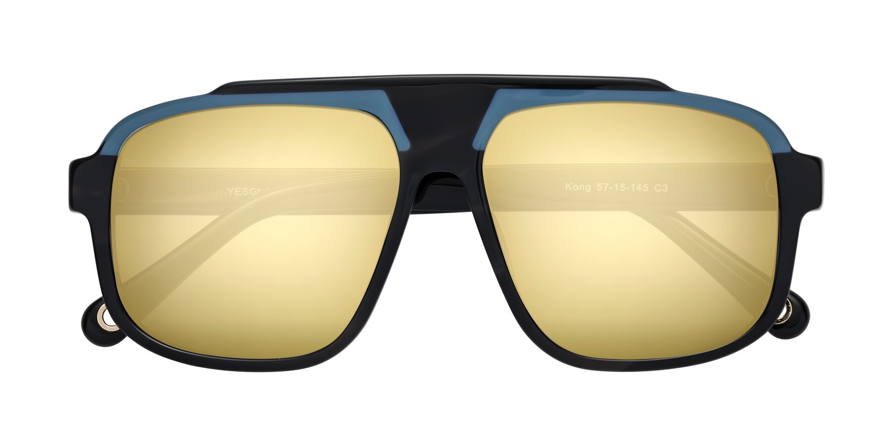 Folded Front of kong in Storm Striped with Gold Mirrored Lenses