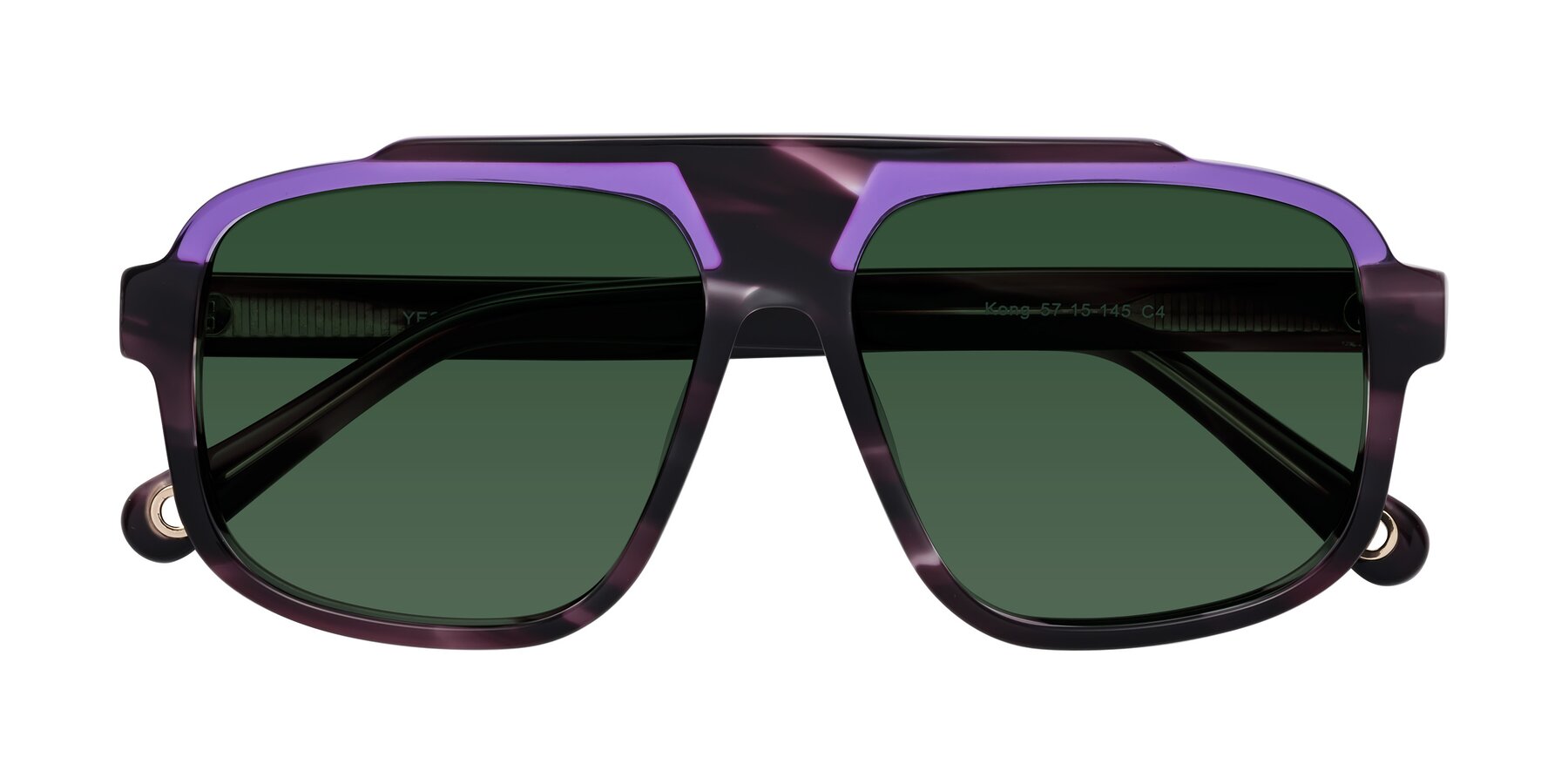 Folded Front of kong in Twilight Striped with Green Tinted Lenses