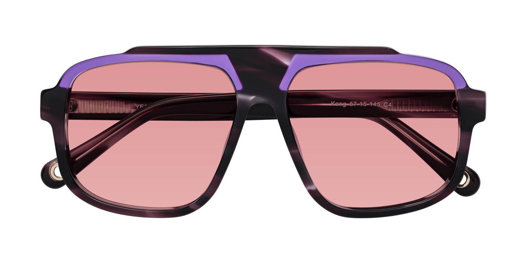 Folded Front of kong in Twilight Striped with Medium Garnet Tinted Lenses