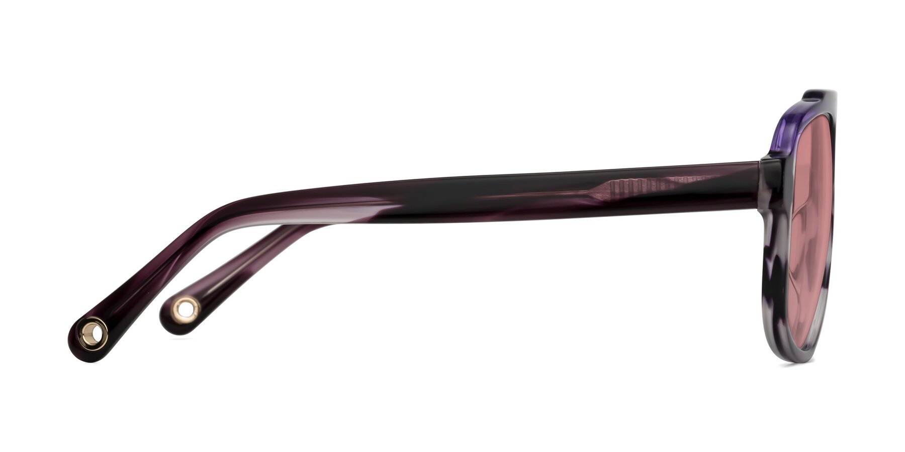 Side of kong in Twilight Striped with Medium Garnet Tinted Lenses