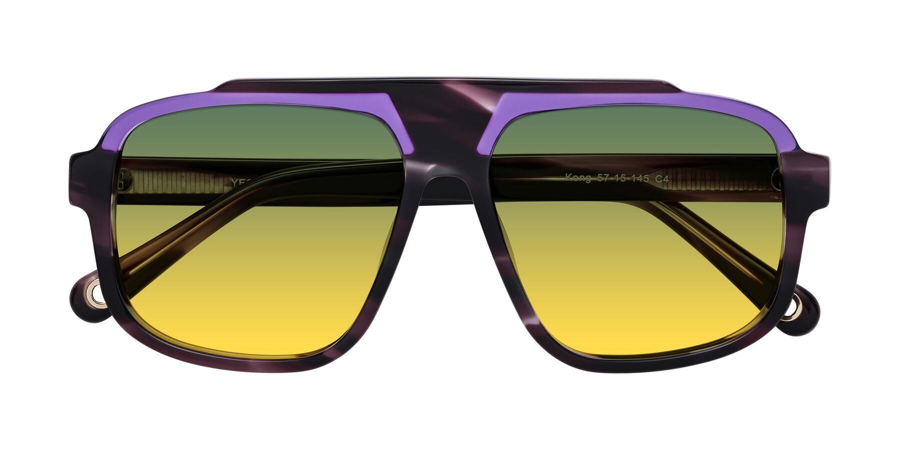 Folded Front of kong in Twilight Striped with Green / Yellow Gradient Lenses