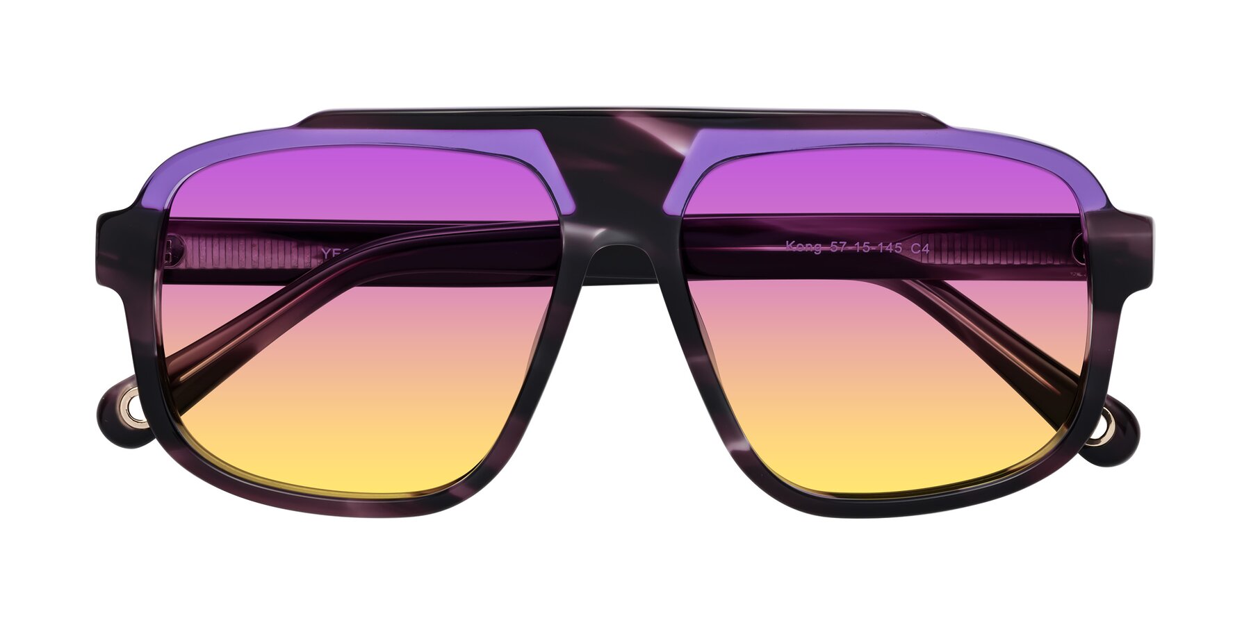 Folded Front of kong in Twilight Striped with Purple / Yellow Gradient Lenses