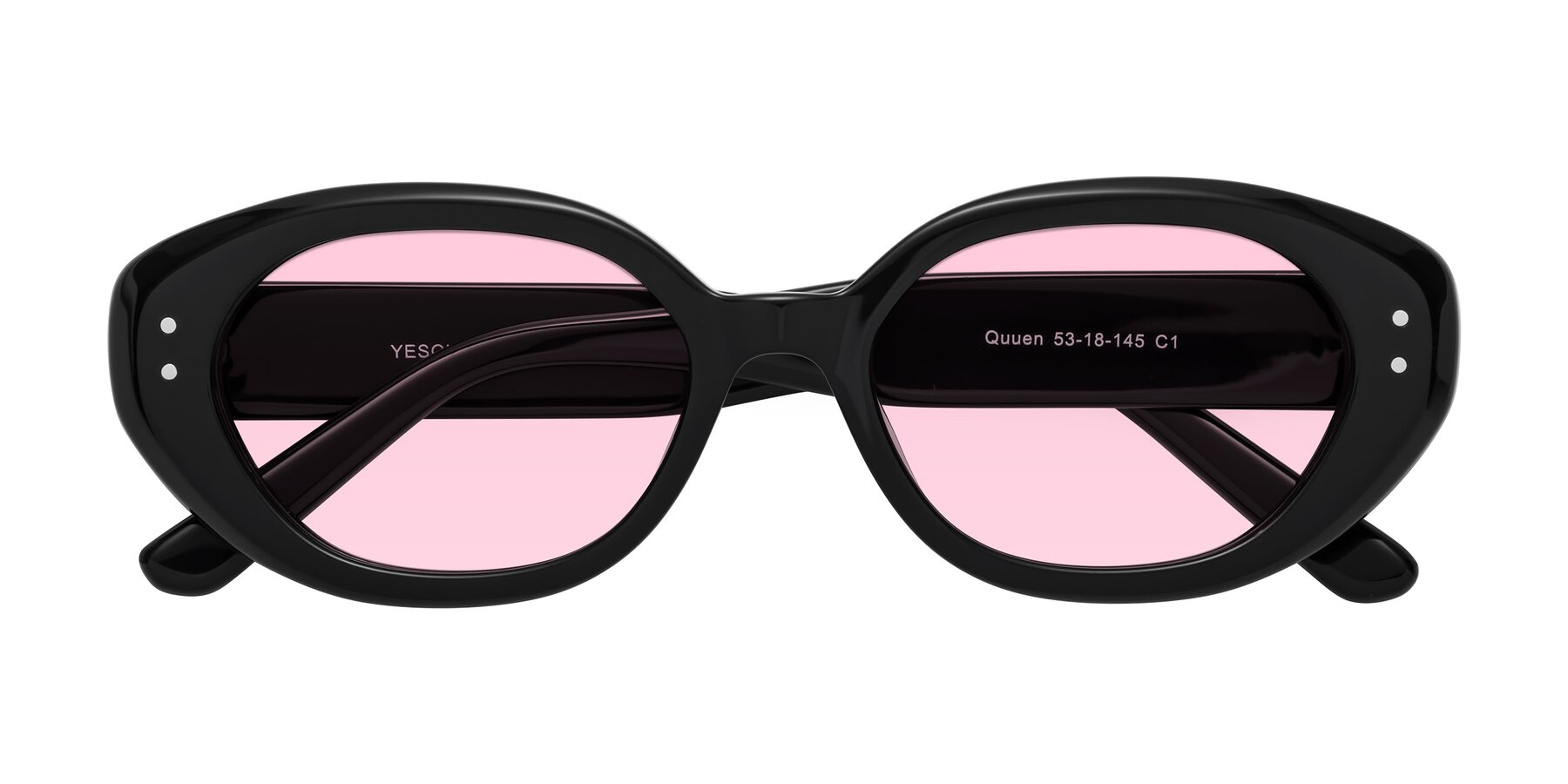 Folded Front of Quuen in Black with Light Pink Tinted Lenses