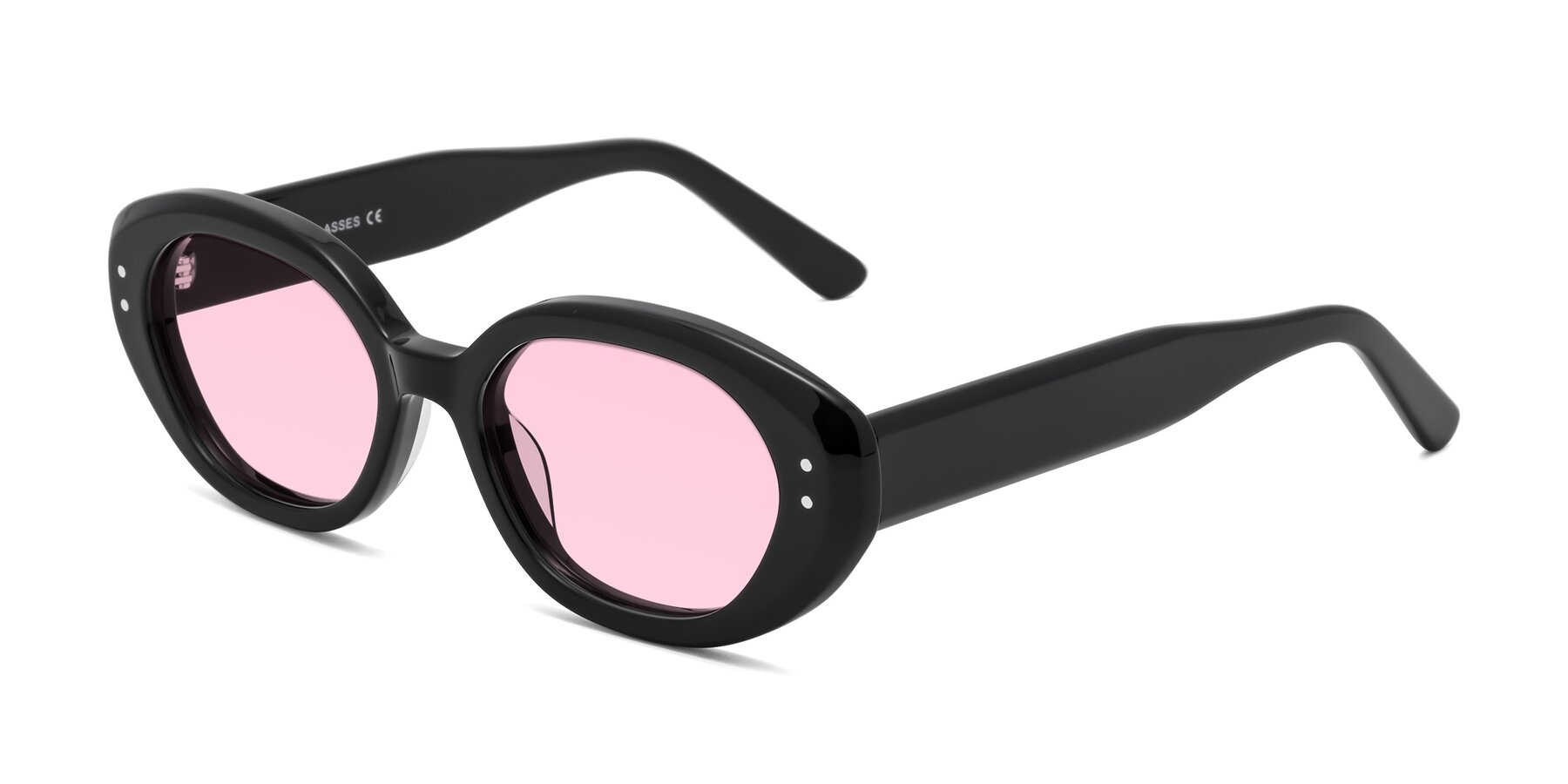 Angle of Quuen in Black with Light Pink Tinted Lenses