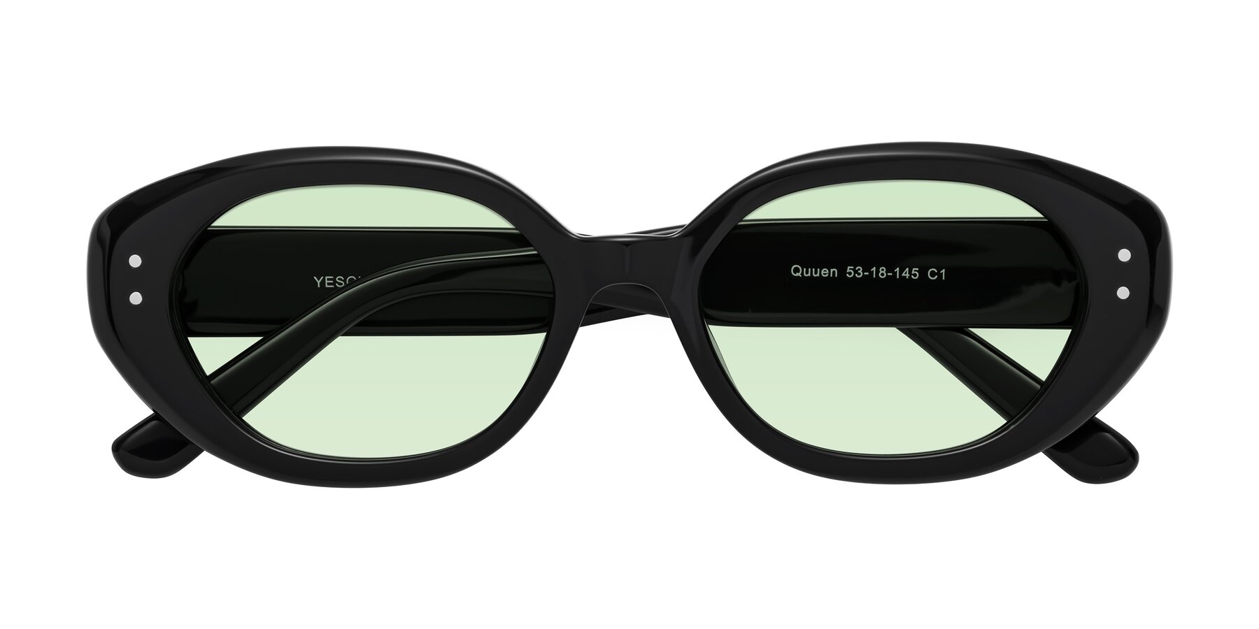 Folded Front of Quuen in Black with Light Green Tinted Lenses