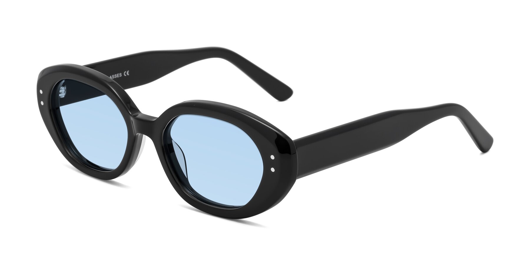 Angle of Quuen in Black with Light Blue Tinted Lenses