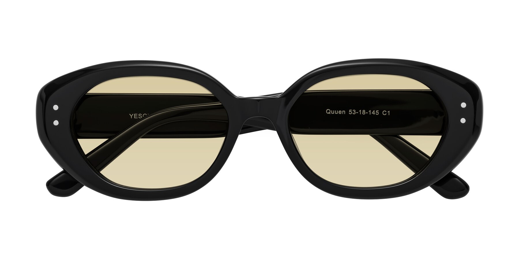 Folded Front of Quuen in Black with Light Champagne Tinted Lenses