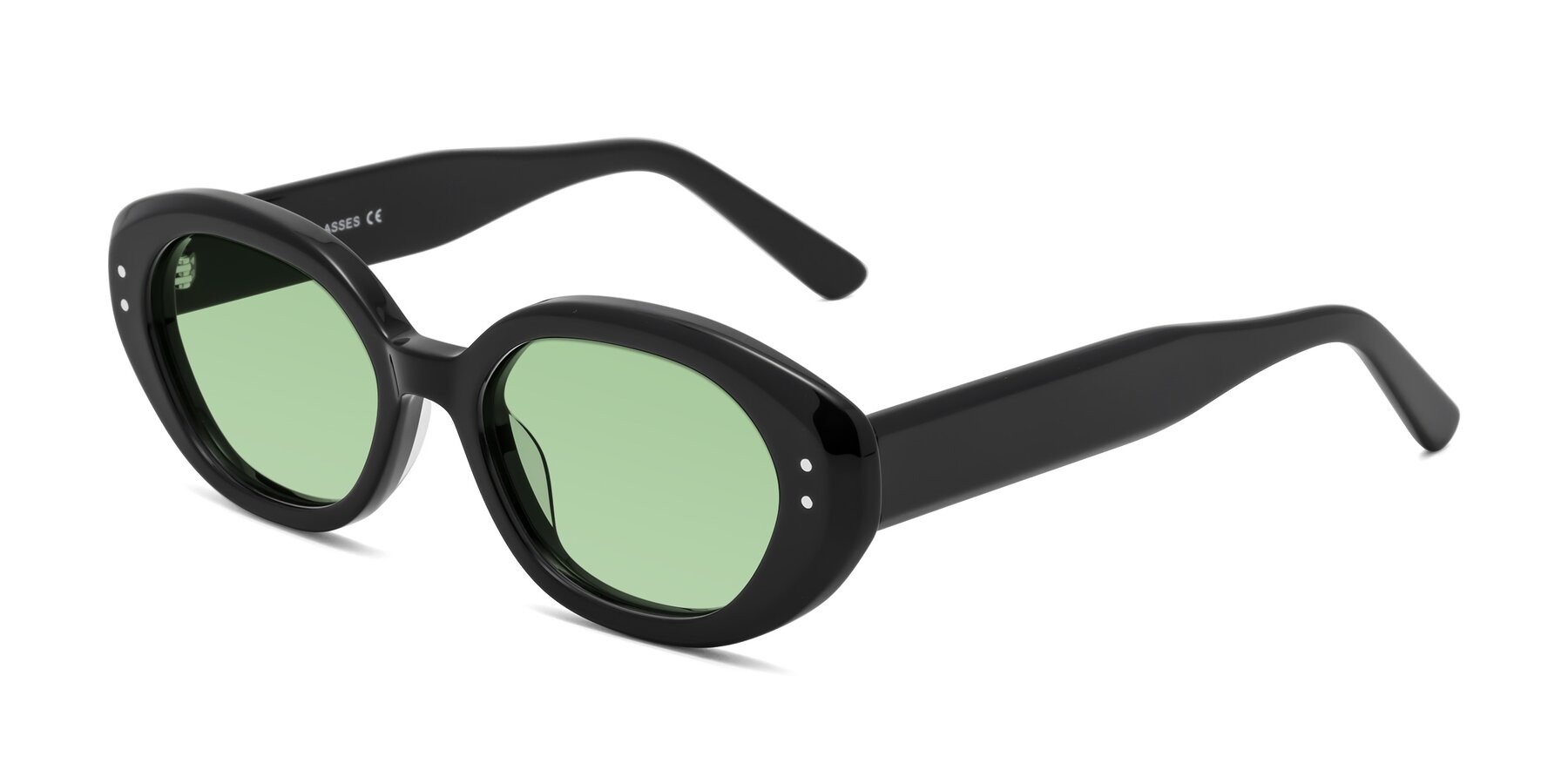 Angle of Quuen in Black with Medium Green Tinted Lenses