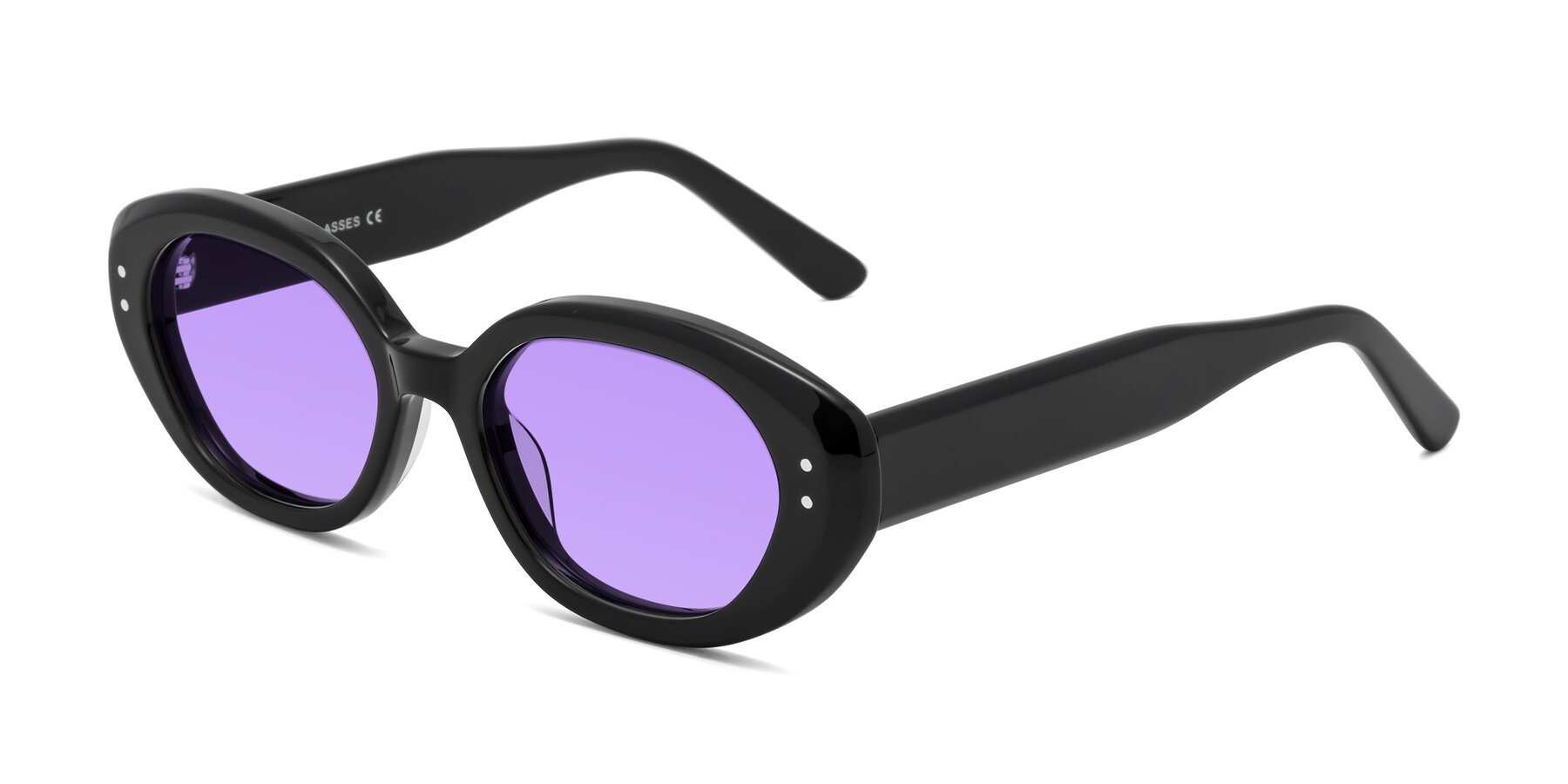 Angle of Quuen in Black with Medium Purple Tinted Lenses