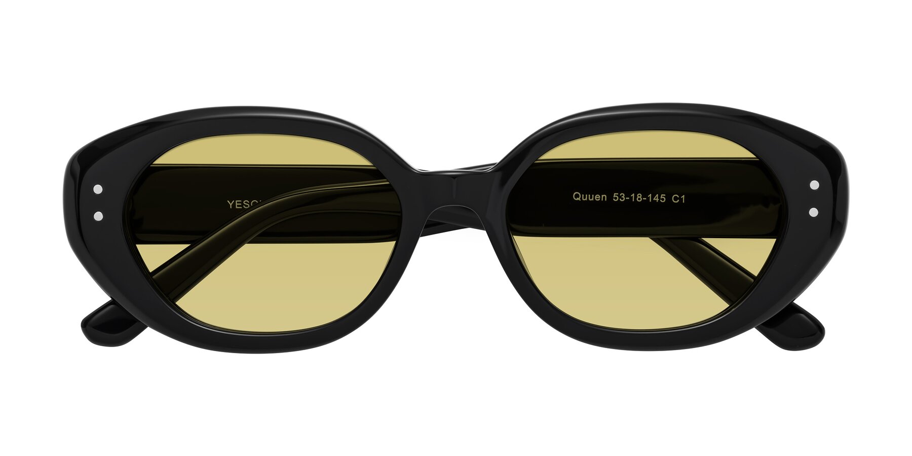 Folded Front of Quuen in Black with Medium Champagne Tinted Lenses