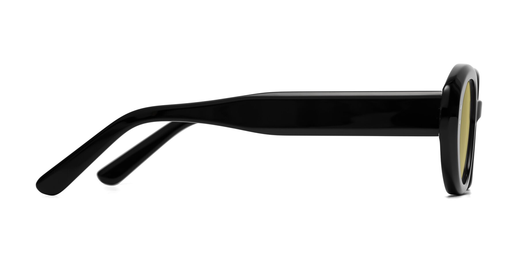 Side of Quuen in Black with Medium Champagne Tinted Lenses