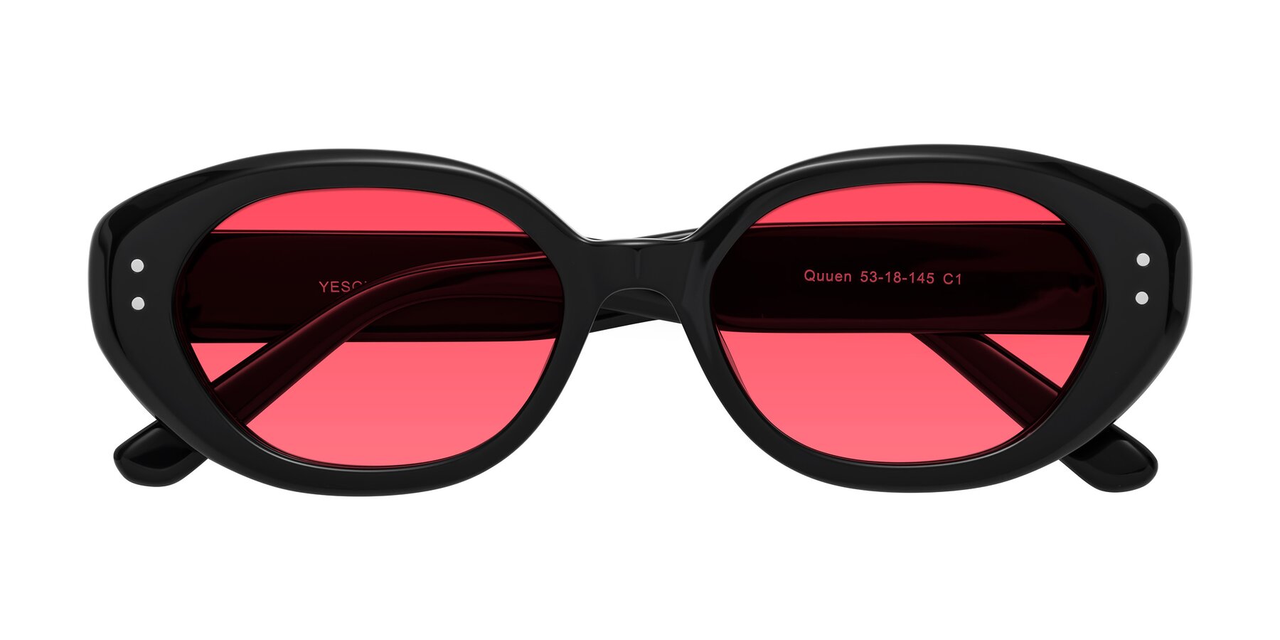 Folded Front of Quuen in Black with Red Tinted Lenses