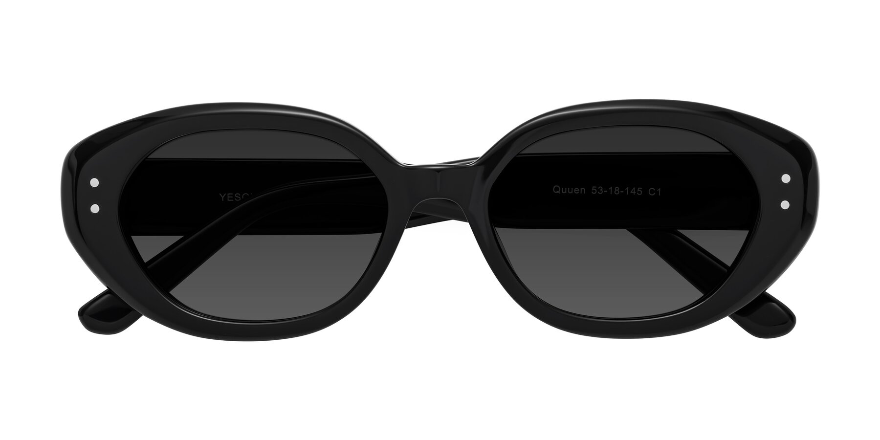 Folded Front of Quuen in Black with Gray Tinted Lenses