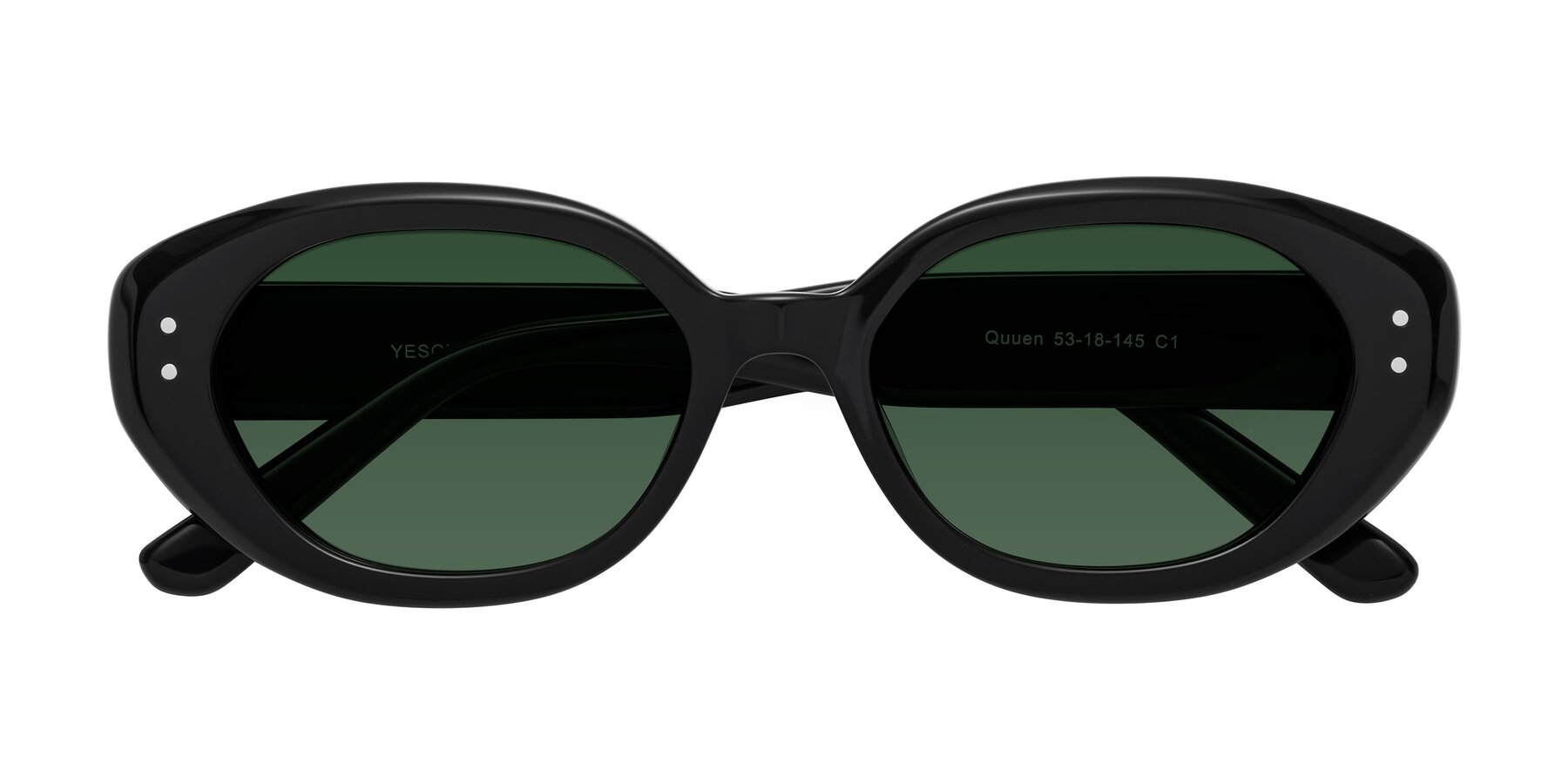 Folded Front of Quuen in Black with Green Tinted Lenses