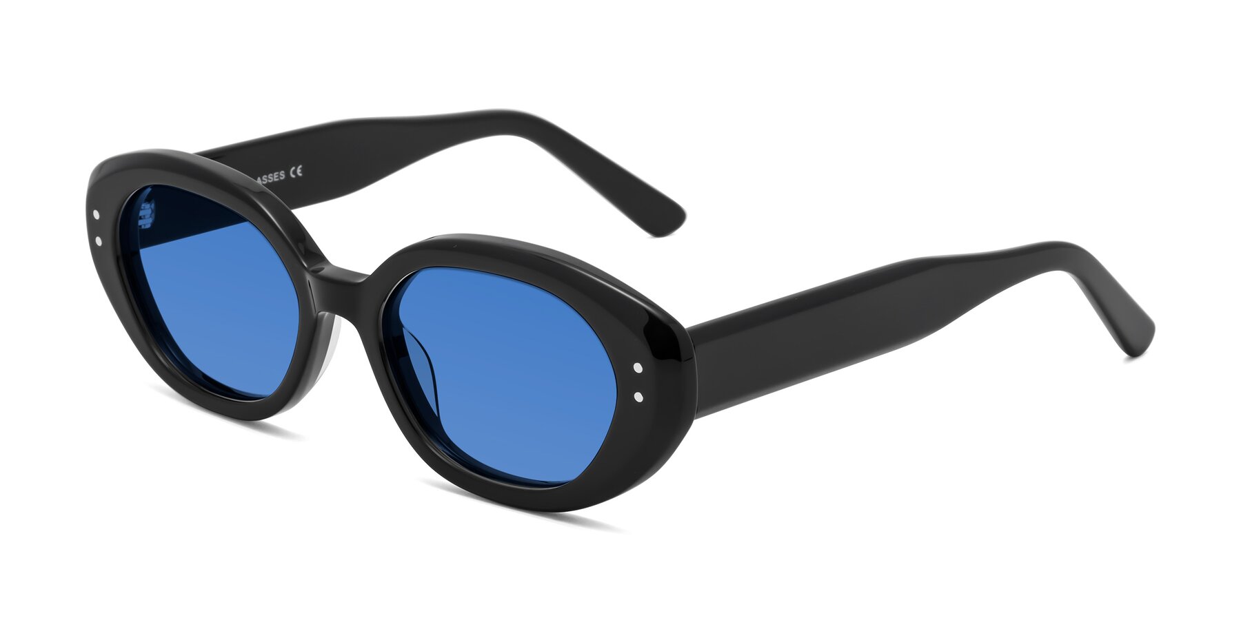 Angle of Quuen in Black with Blue Tinted Lenses