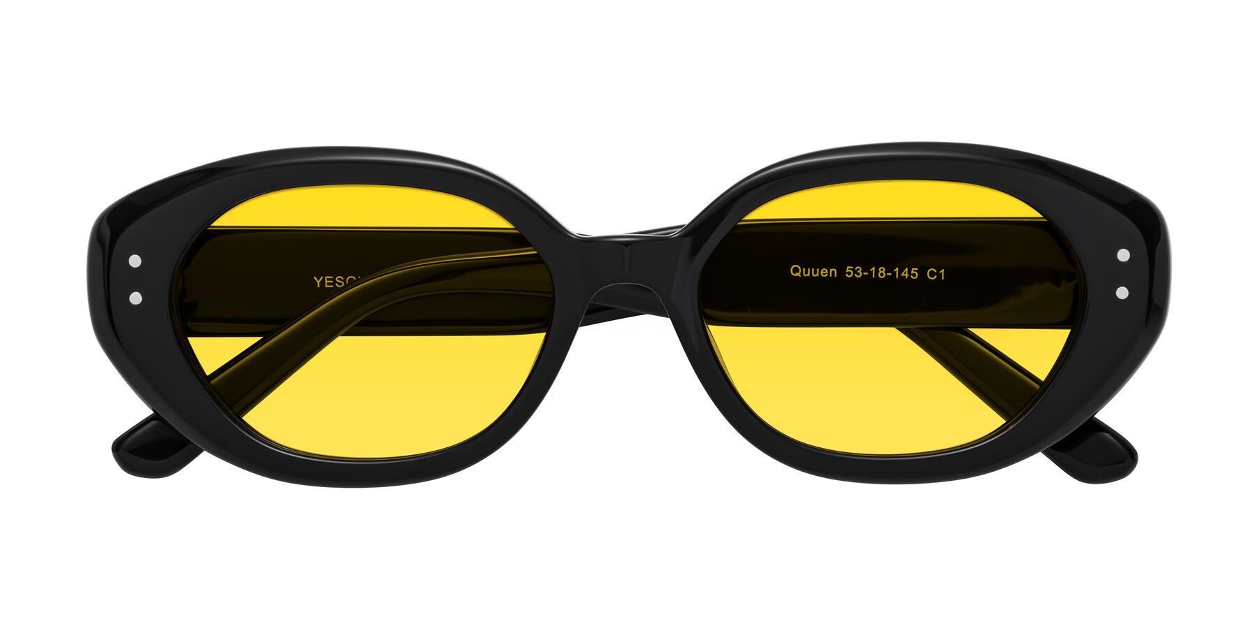 Folded Front of Quuen in Black with Yellow Tinted Lenses