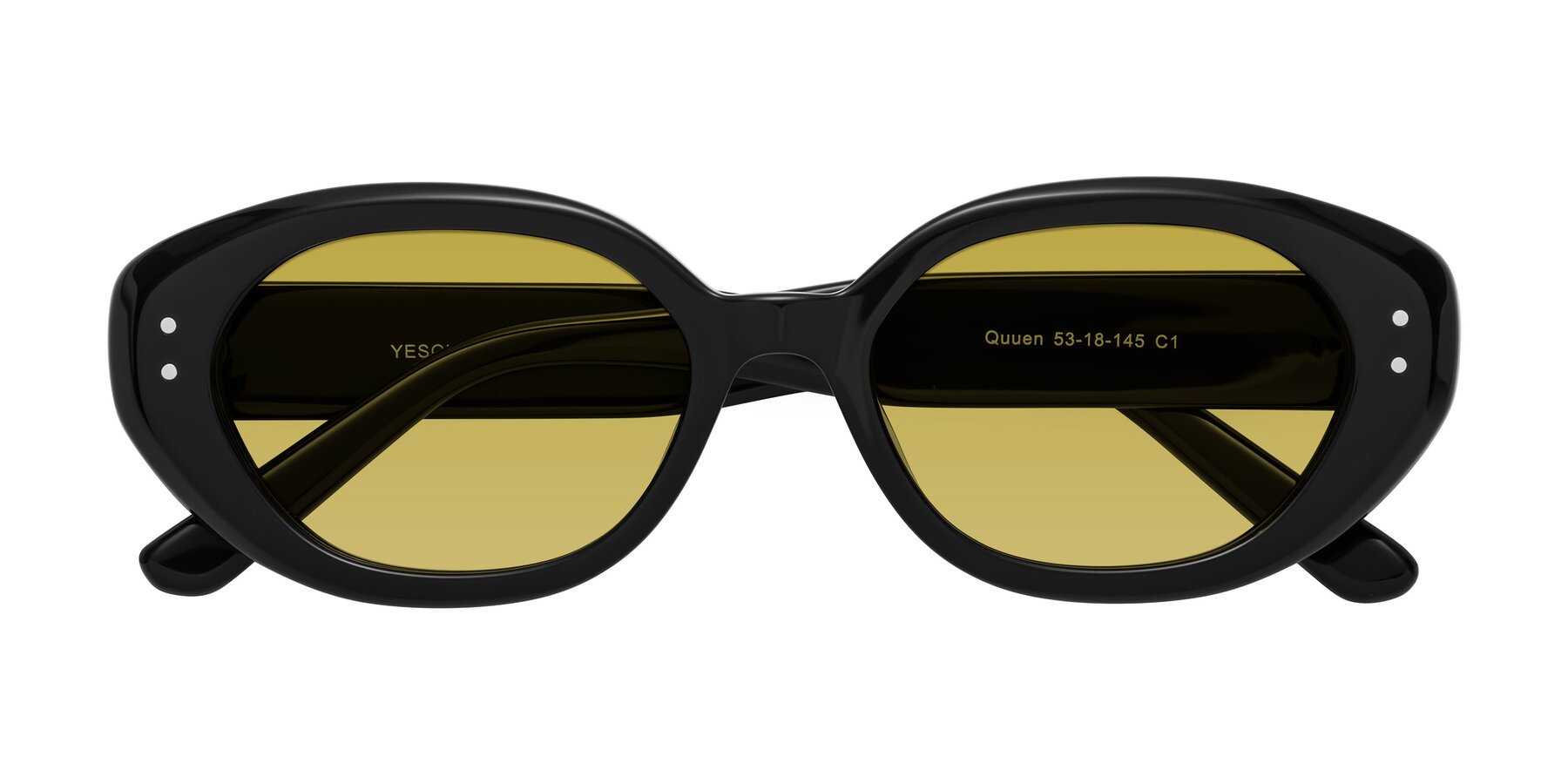 Folded Front of Quuen in Black with Champagne Tinted Lenses