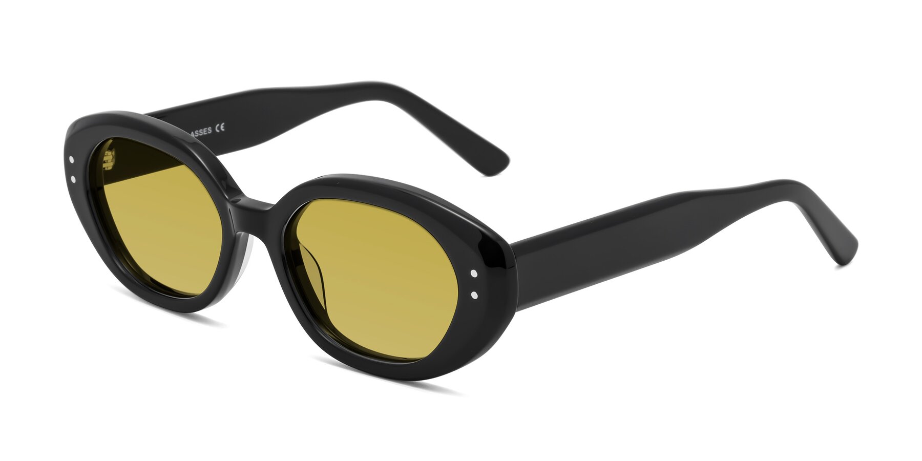 Angle of Quuen in Black with Champagne Tinted Lenses