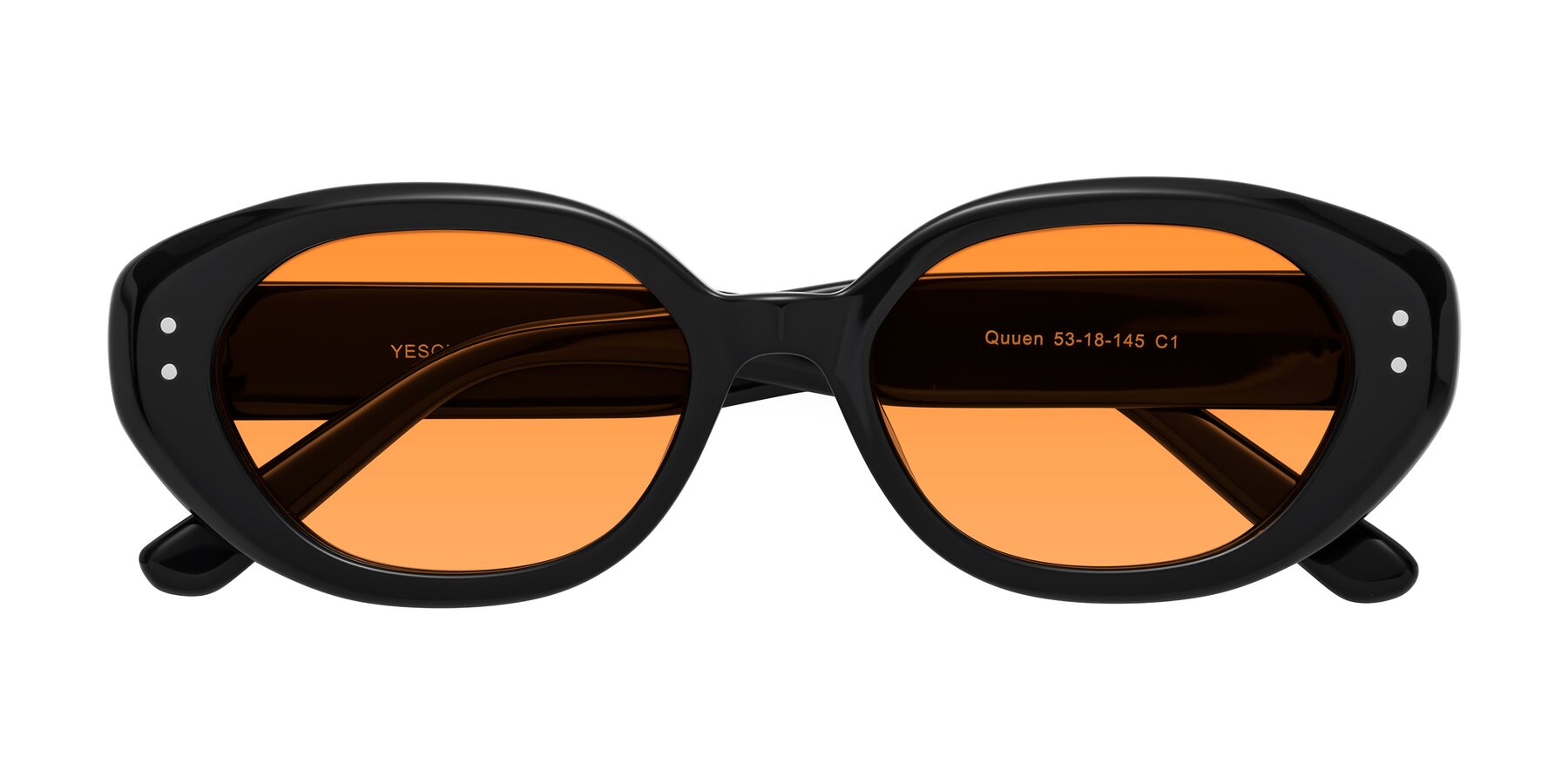 Folded Front of Quuen in Black with Orange Tinted Lenses