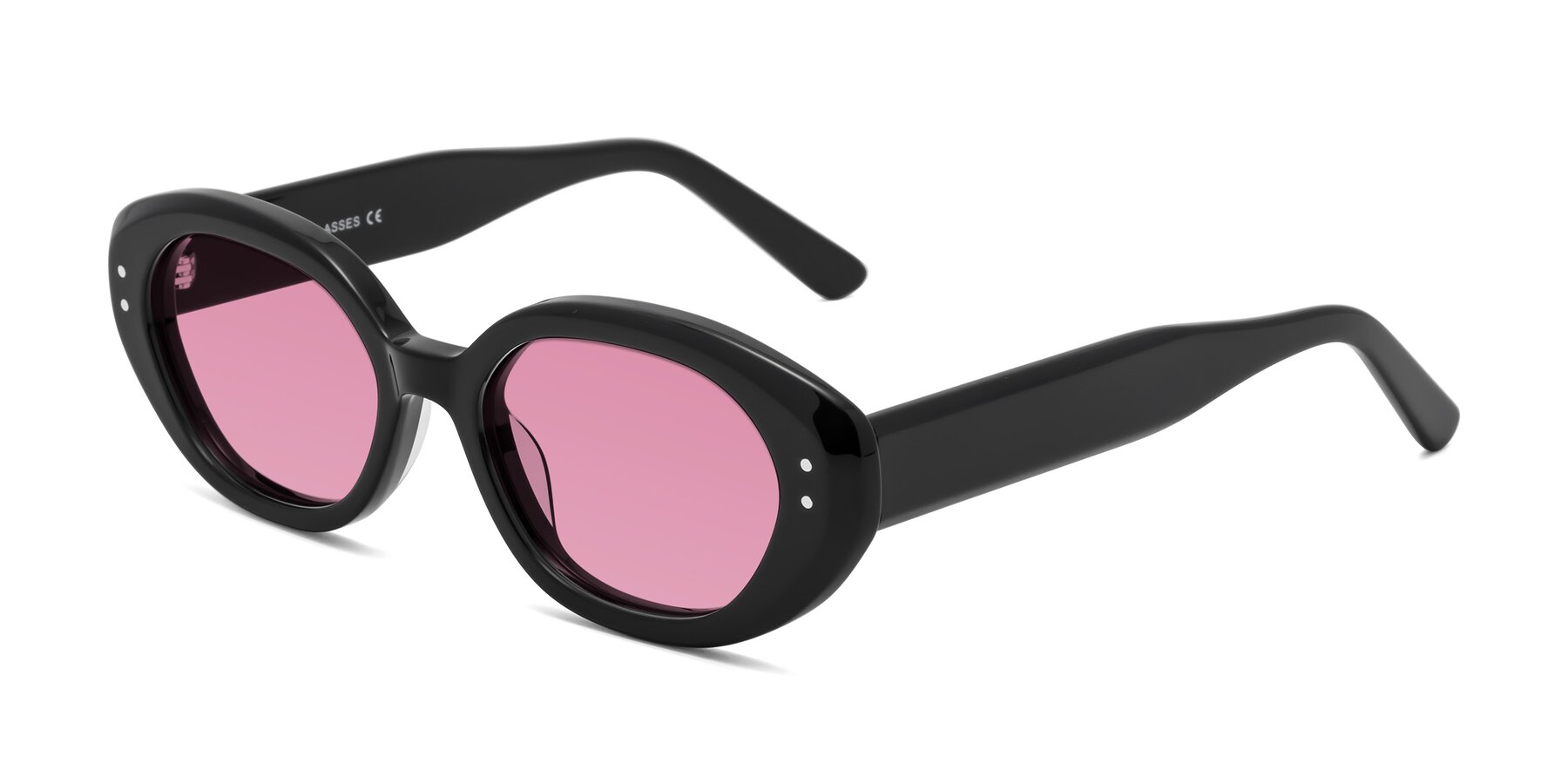 Angle of Quuen in Black with Medium Wine Tinted Lenses