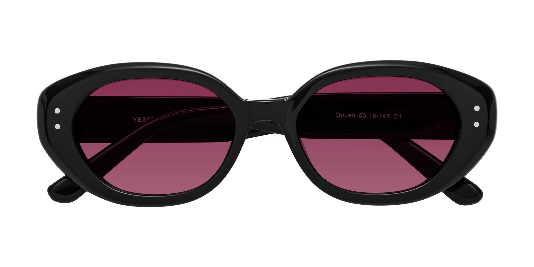 Folded Front of Quuen in Black with Wine Tinted Lenses