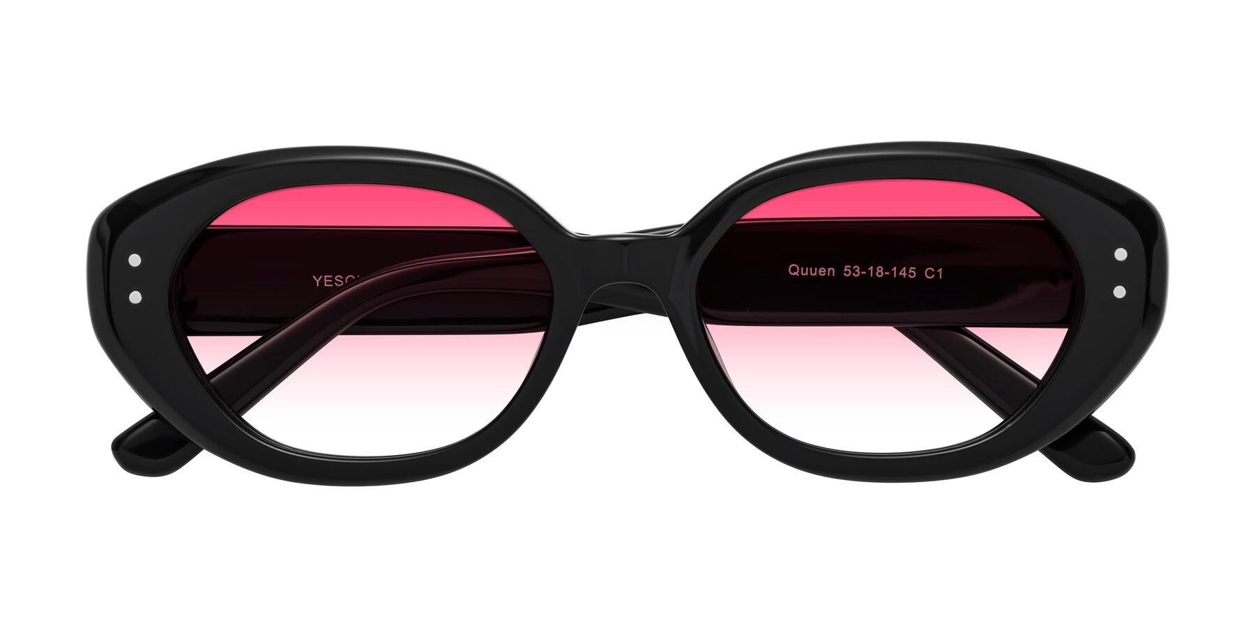 Folded Front of Quuen in Black with Pink Gradient Lenses