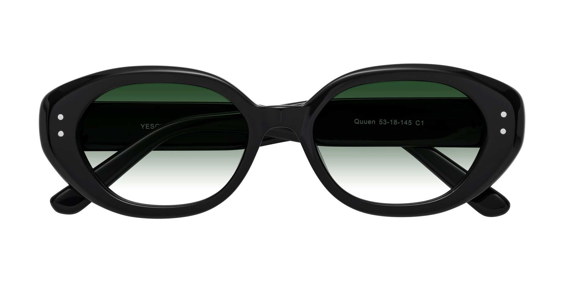 Folded Front of Quuen in Black with Green Gradient Lenses