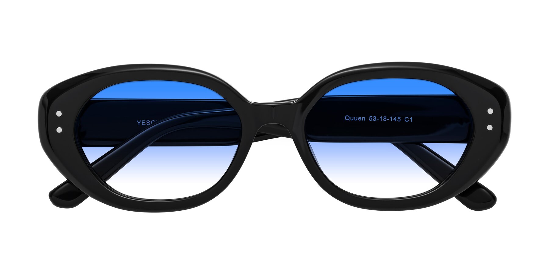 Folded Front of Quuen in Black with Blue Gradient Lenses