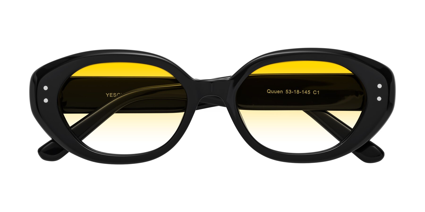 Folded Front of Quuen in Black with Yellow Gradient Lenses