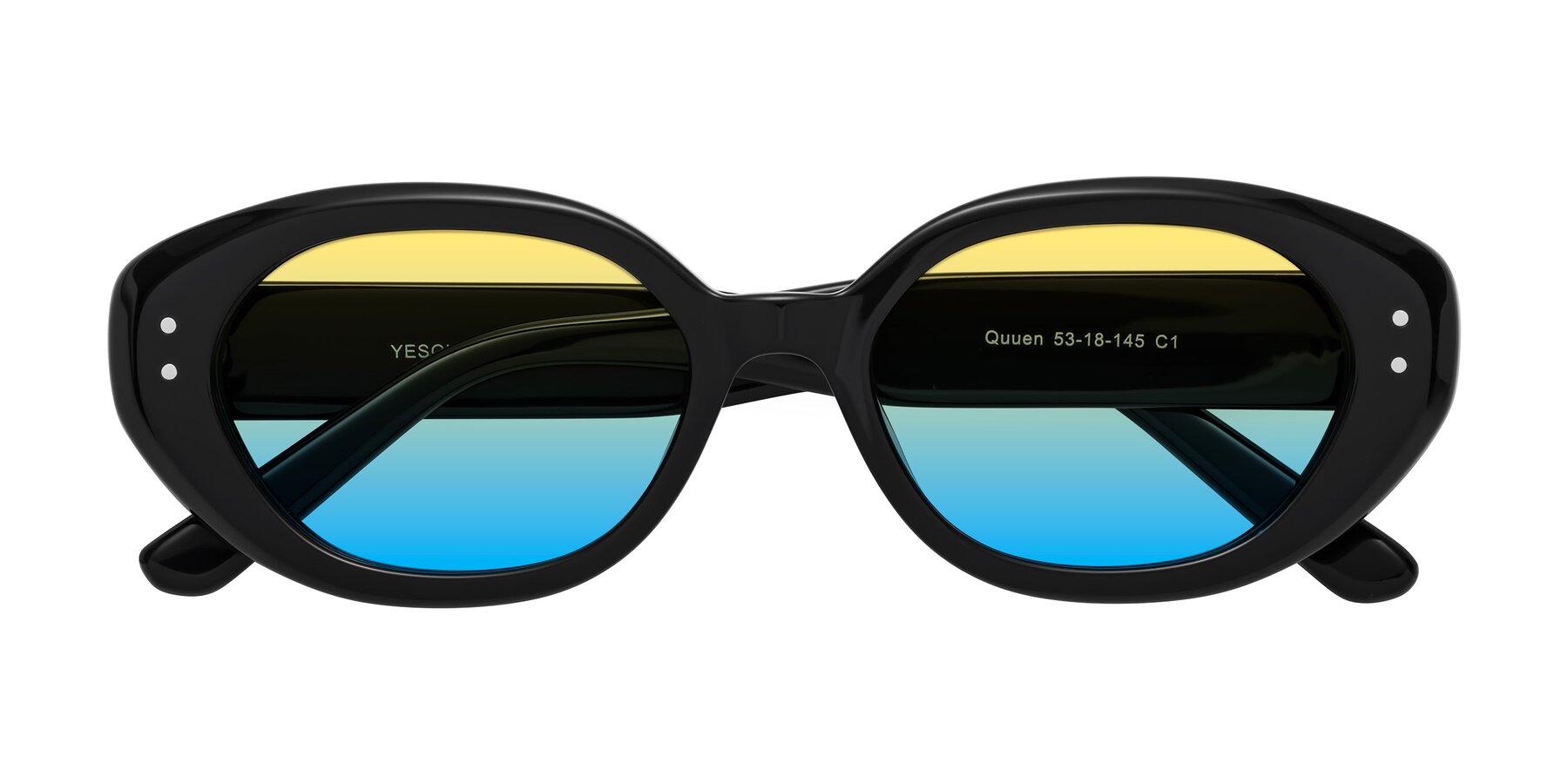 Folded Front of Quuen in Black with Yellow / Blue Gradient Lenses